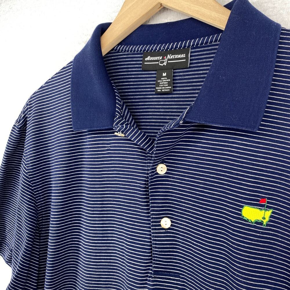 AUGUSTA NATIONAL Shirt Mens M Supima Cotton Striped Polo Golf Performance Blue